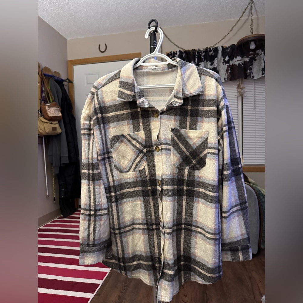 Maurices Black and Cream Plaid Utility Jacket
